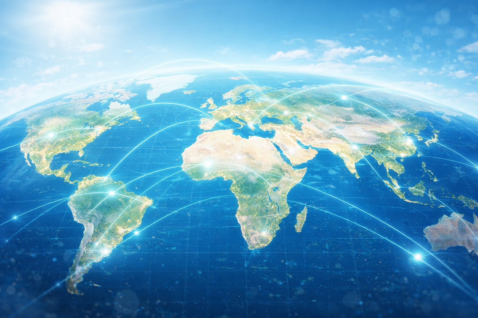 Home Global business network map representing international market development and cross-border commerce